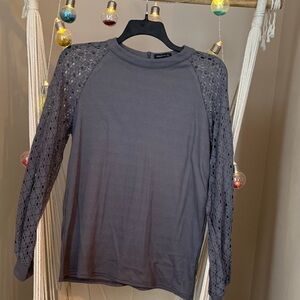 Chic Long Sleeve Top with Lace Detail. Large